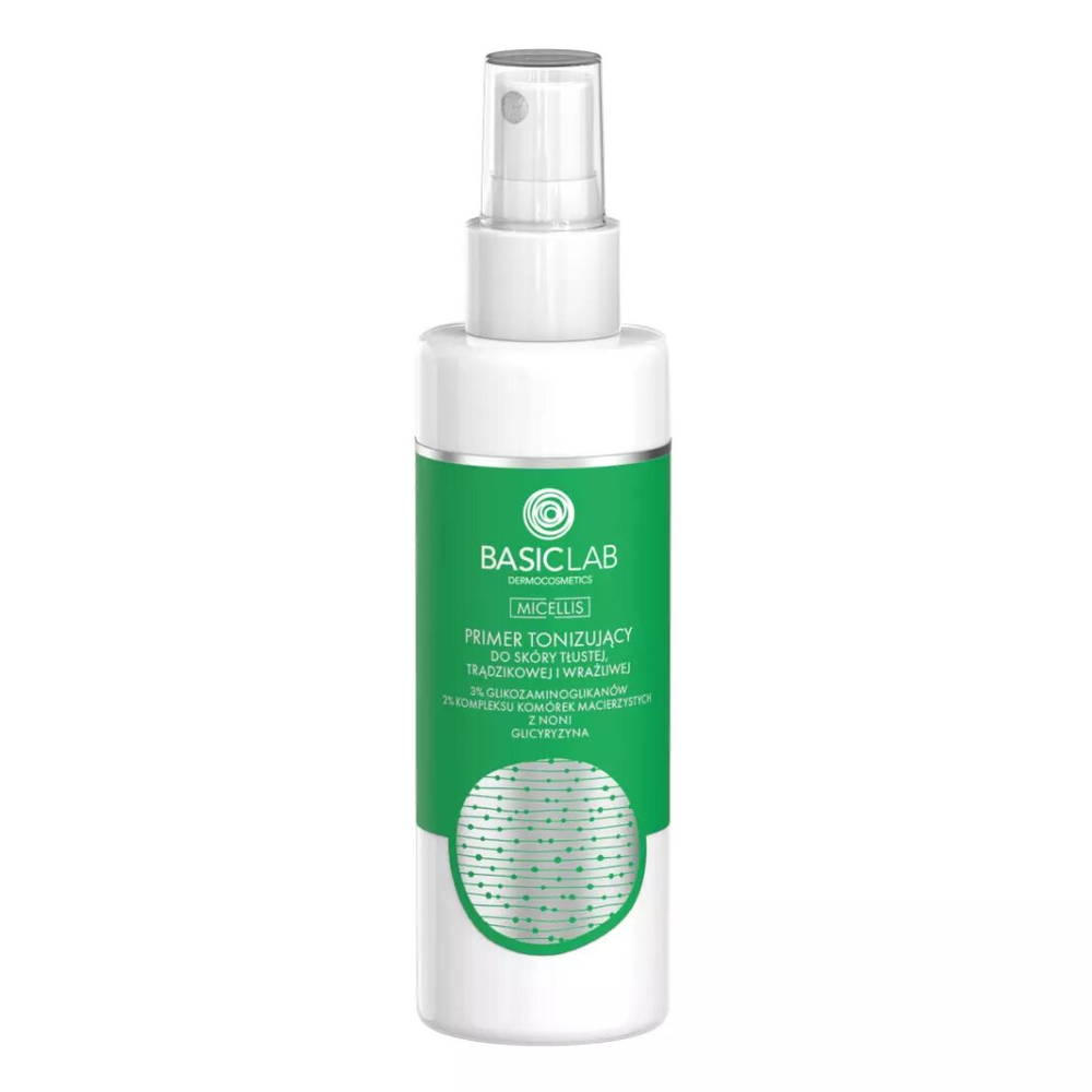 BasicLab Micellis Toning Primer 3% Glycosaminoglycans & 2% Noni Stem Cell Complex  Best Vegan Skincare Base for Oily, Acne-Prone Skin - 150ml