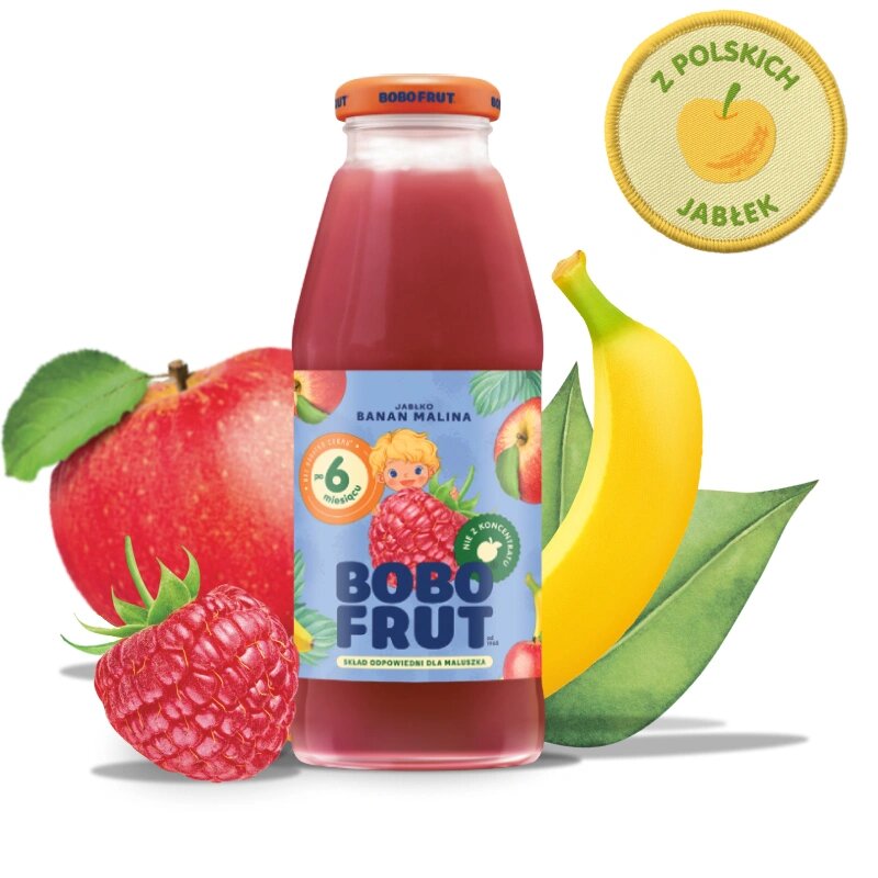 Bobo Frut Nektar Owocowy Jabłko Banan Malina dla Niemowląt po 6 Miesiącu Życia 300ml