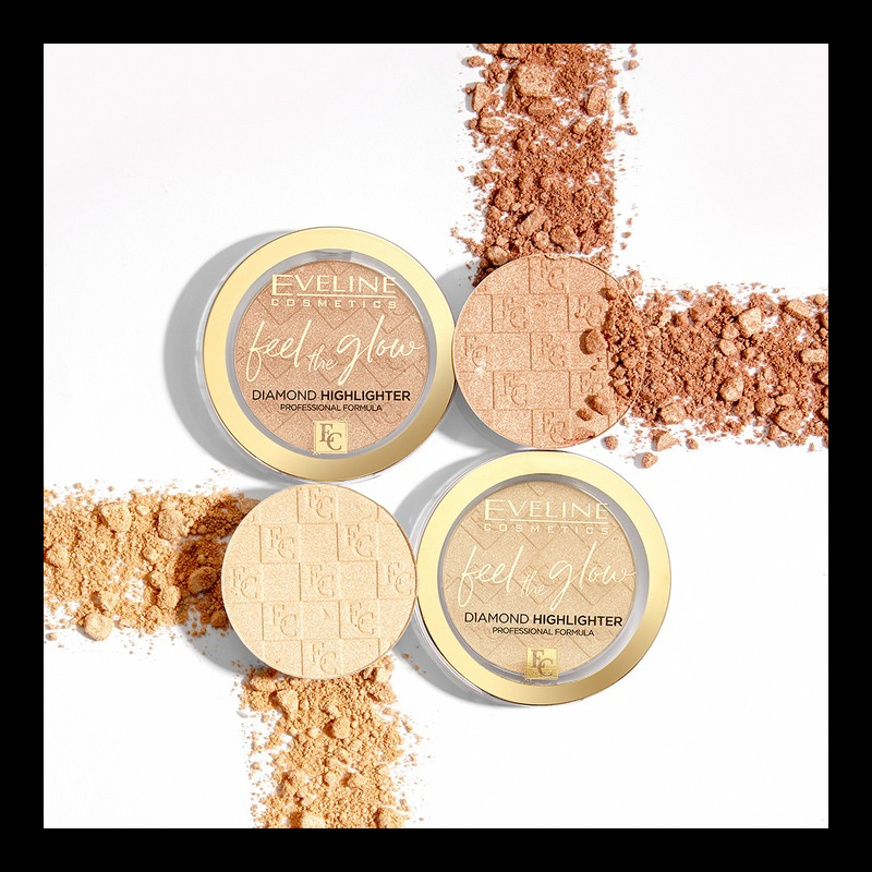 Eveline Feel the Glow Vegan Velvet Face Diamond Highlighter in Stone 02 Beach Glow 5g