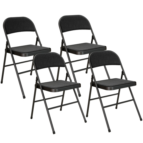 HOMCOM Linen-Look Set of Four Cushioned Folding Chairs - Black