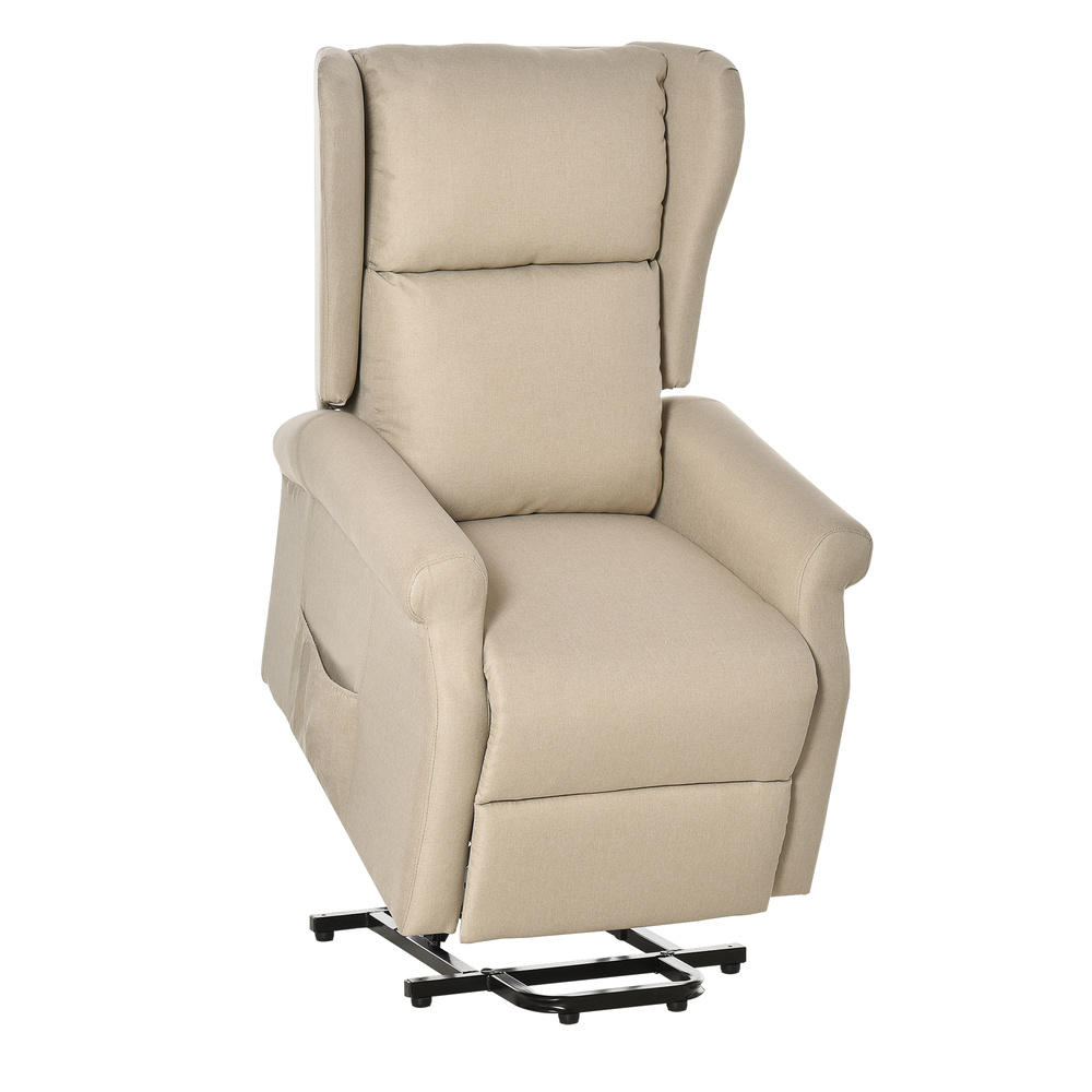 HOMCOM Power Lift Recliner Armchair, Electric Lift Chair for Elderly, Fabric Riser and Reclining Chair with Remote Control, Side Pockets, Extended Footrest, for Living Room, Beige