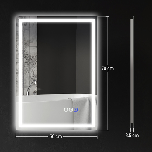 HOMCOM 50 x 70 cm Anti-Fog LED Bathroom Mirror, with Bluetooth - Silver Tone