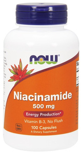 Now Foods Niacinamide 500mg Wspiera Układ Nerwowy i Funkcje Psychologiczne 100 Kapsułek