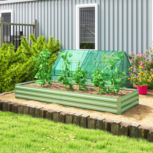 Outsunny Metal Raised Garden Bed Planter Box Outdoor Planters for Growing Flowers, Herbs, Green, Light Green
