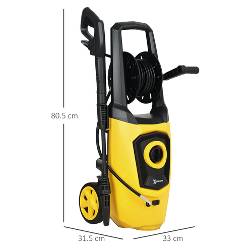 DURHAND 1800W High Pressure Washer, 150 Bar Pressure, 510 L/h Flow, High-Performance Portable Power Washer Jet Wash Cleaner with 6M Hose and Hose Reel for Garden, Car, Furniture, Yellow