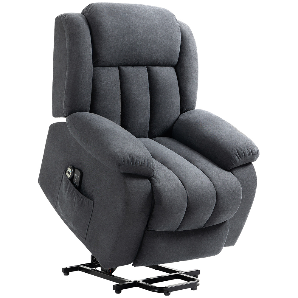 HOMCOM Power Lift Recliner Chair with Massage, Overstuffed Lift Chair for Elderly with Footrest, Remote, Side Pocket, Dark Grey