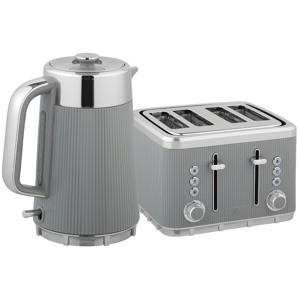 HOMCOM Electric Stainless Steel Kettle and Toaster Set, 3000W 1.7L UK Strix Thermostat Fast Boil Kettle w/ Limescale Filter, Cool Touch Body, 4 Slice Toaster with 7 Browning Levels, Crumb Tray, Taupe