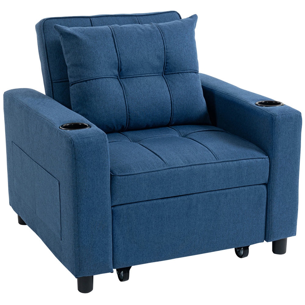 HOMCOM 3-in-1 Single Sofa Bed, Convertible Sleeper Chair Bed - Dark Blue