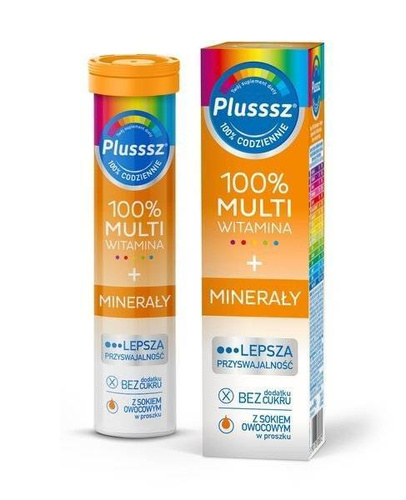 Polski Lek S.A. Plusssz 100% Multiwitamina + Minerały Mango-Pomarańcza 20 Tabletek Musujących