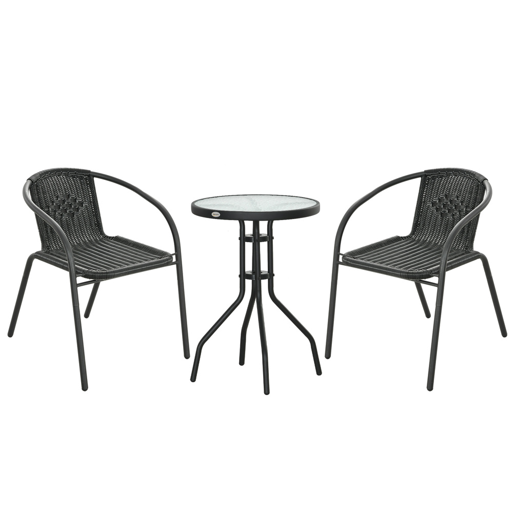 Outsunny 3 Pieces Rattan Bistro Set - Black