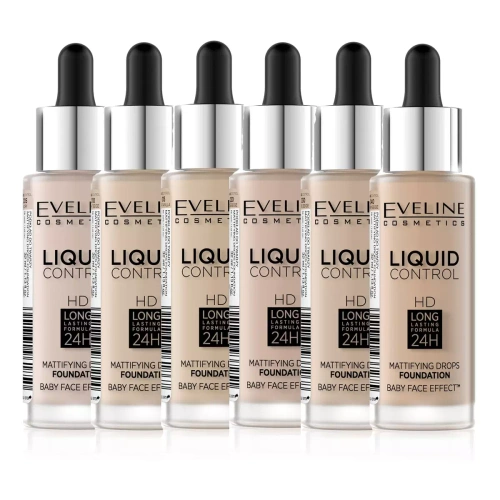 Eveline Liquid Control HD Podkład z Niacynamidem w Dropperze Nr 02 Soft Porcelain 32ml