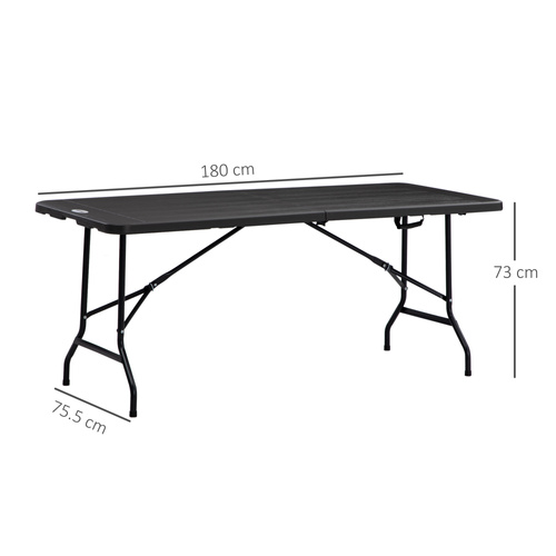Outsunny Folding Garden Dining Table for 6, Rectangular Outdoor Dining Table with HDPE Tabletop, Foldable Garden Table with Steel Frame for Balcony, Porch, Charcoal Grey