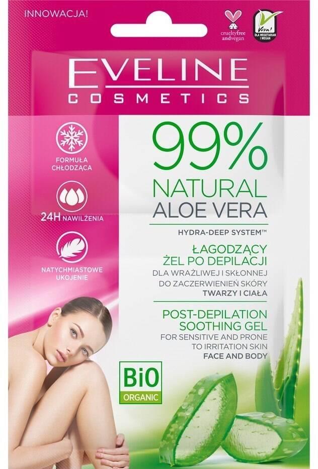 Eveline 99% Natural Aloe Vera Żel Łagodzący po Depilacji do Wrażliwej Skóry Twarzy i Ciała 2x5ml