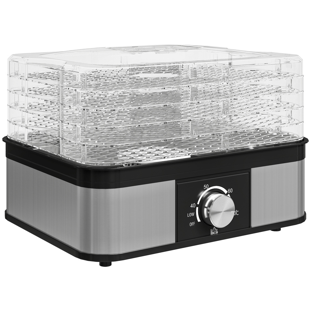 HOMCOM 5 Tier Food Dehydrator, 245W Stainless Steel Food Dryer Machine with Adjustable Temperature for Drying Fruit, Meat, Vegetable, Jerky and Pet Treat, Black