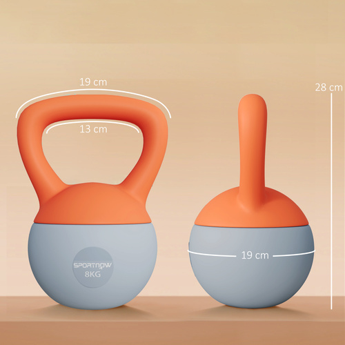 SPORTNOW 8KG Soft Kettlebell, Kettlebell with Non-Slip Handle for Home Gym, Weight Lifting, Strength Training, Orange/Grey
