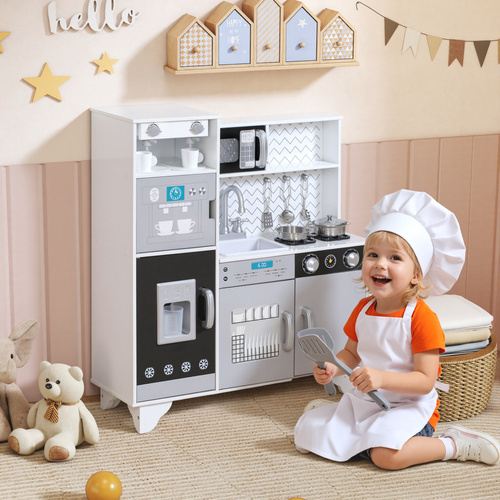 AIYAPLAY Kids Play Kitchen with Sound, Ice/Coffee Maker, Utensils, Microwave, Stainless Steel Utensils, for 3-6 Years