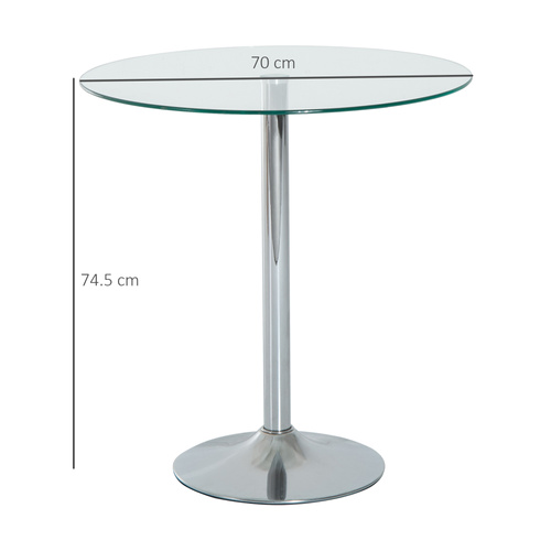 HOMCOM Round Dining Table, Modern Dining Room Table with Tempered Glass Top, Steel Base, Space Saving Small Bar Table