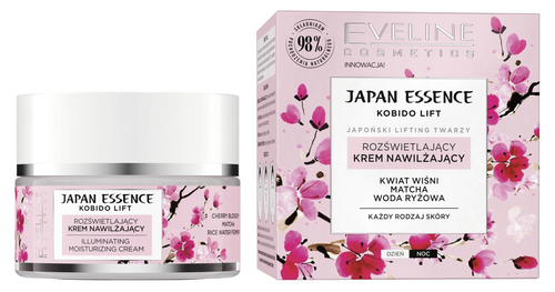Eveline Japan Essence Rozświetlajścy Krem Nawilżający do Wszystkich Rodzajów Cery na Dzień i na Noc 50ml