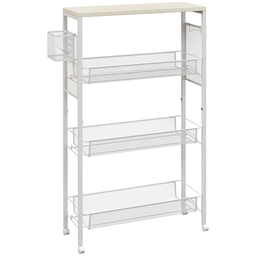 HOMCOM 3-Tier Kitchen Cart with 3 Steel Wire Baskets - White