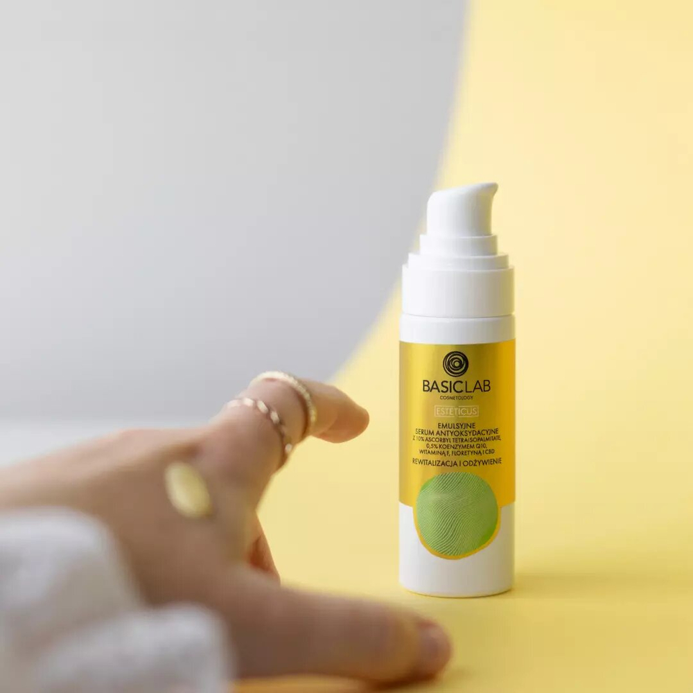 BasicLab Cosmetology Serum z Witaminą C Antyoksydacyjne - Najlepsze Serum na Suchą i Mieszaną Skórę, 30 ml