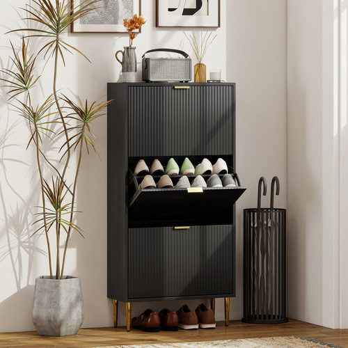 HOMCOM Elegant Three-Drawer Shoe Cabinet - Black