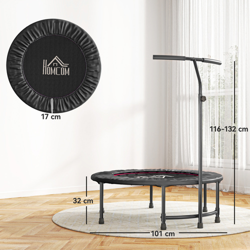 HOMCOM 40" Fitness Trampoline with Adjustable Handle, Rebounder Trampoline, Mini Jumper for Indoor Exercise Workout, Black