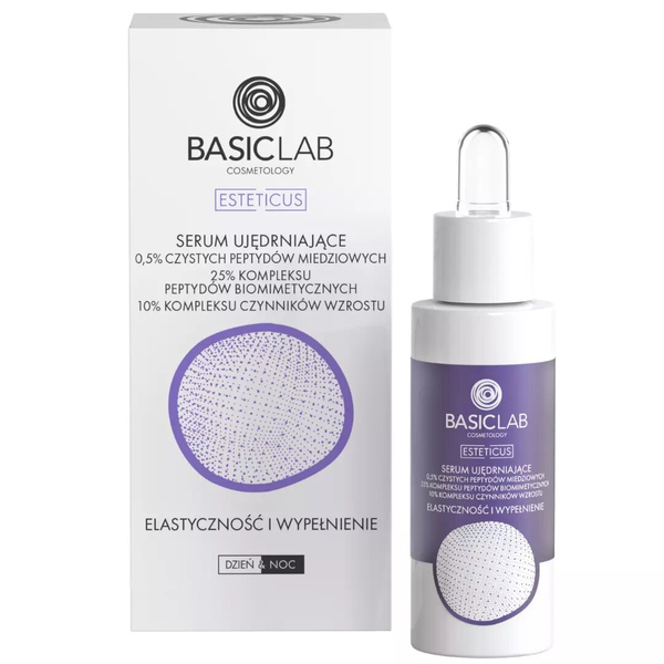 BasicLab Serum Ujędrniające z Peptydami Miedziowymi 0,5%  Przeciwstarzeniowe Elixir dla Każdego Typu Skóry, 30 ml