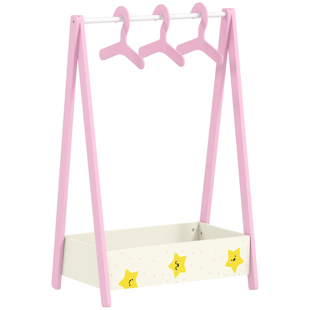 AIYAPLAY Baby Clothing Rack with Hangers, Storage Shelf for Bedroom, Star Theme, for Ages 3-6, Pink