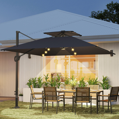 Outsunny Multi-Angle LED Light Parasol Umbrella - Black
