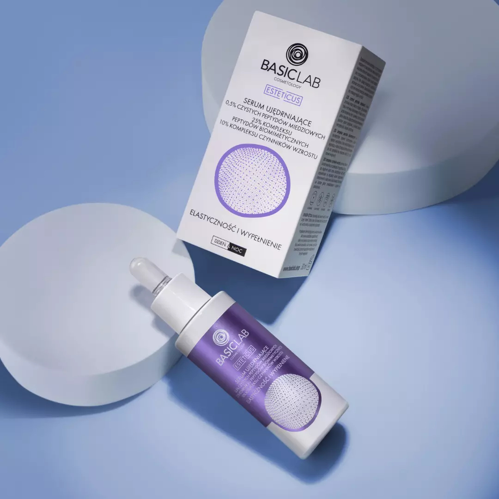 BasicLab Serum Ujędrniające z Peptydami Miedziowymi 0,5%  Przeciwstarzeniowe Elixir dla Każdego Typu Skóry, 30 ml