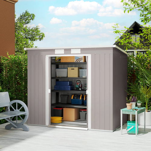 Outsunny 7 x 4ft Galvanised Steel Garden Shed, with Foundation Kit - Grey