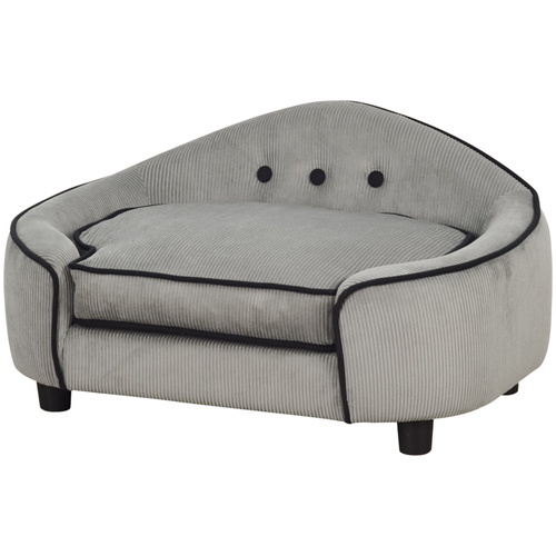 PawHut Dog Sofa for XS and S Size Dogs, Pet Chair Bed with Soft Cushion, Cat Sofa  Couch with Washable Cover, Wooden Frame, 66.5 x 45 x 35.5 cm, Grey