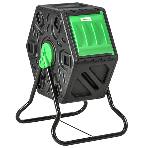 Outsunny 65L Garden Compost Bin, Single Chamber Rotating Composter, Compost Maker with 24 Ventilation Openings and Steel Legs