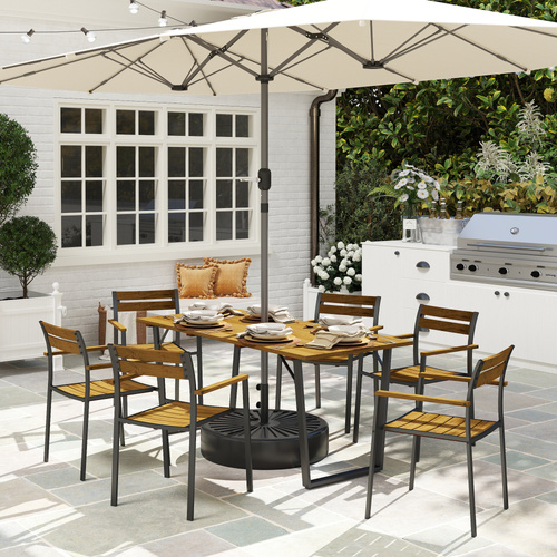 Outsunny Seven-Piece Wood Panel Patio Dining Set - Brown/Black