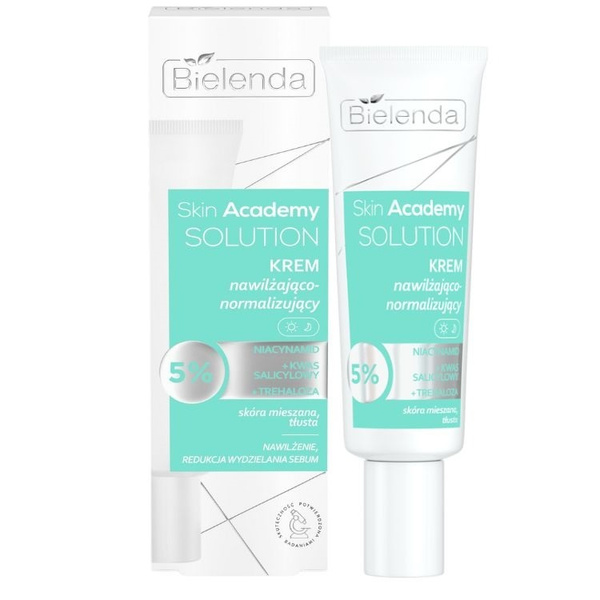 Bielenda Skin Academy Solution Nawilżająco - Normalizujący Krem 5% Niacynamid z Kwasem Salicylowym i Trehalozą dla Skóry Tłustej i Mieszanej na Dzień i na Noc 50ml