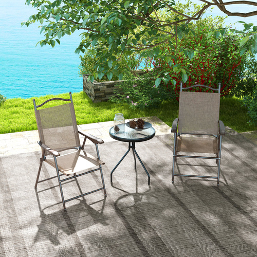 Outsunny Set of Two Folding Garden Chairs, with Fabric Mesh Seats - Mixed Brown
