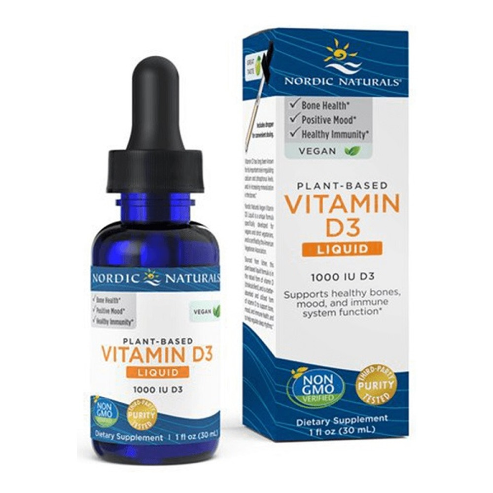 Nordic Naturals Plant-Based Vitamin D3 1000 IU Liquid for Bone Mood and Immune Health Apple 30ml