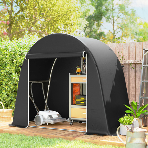 Outsunny 8 x 4 ft Garden Storage Tent, Waterproof Bike Tent with Roll-up Zipper Door and Galvanised Metal Frame, Dark Grey