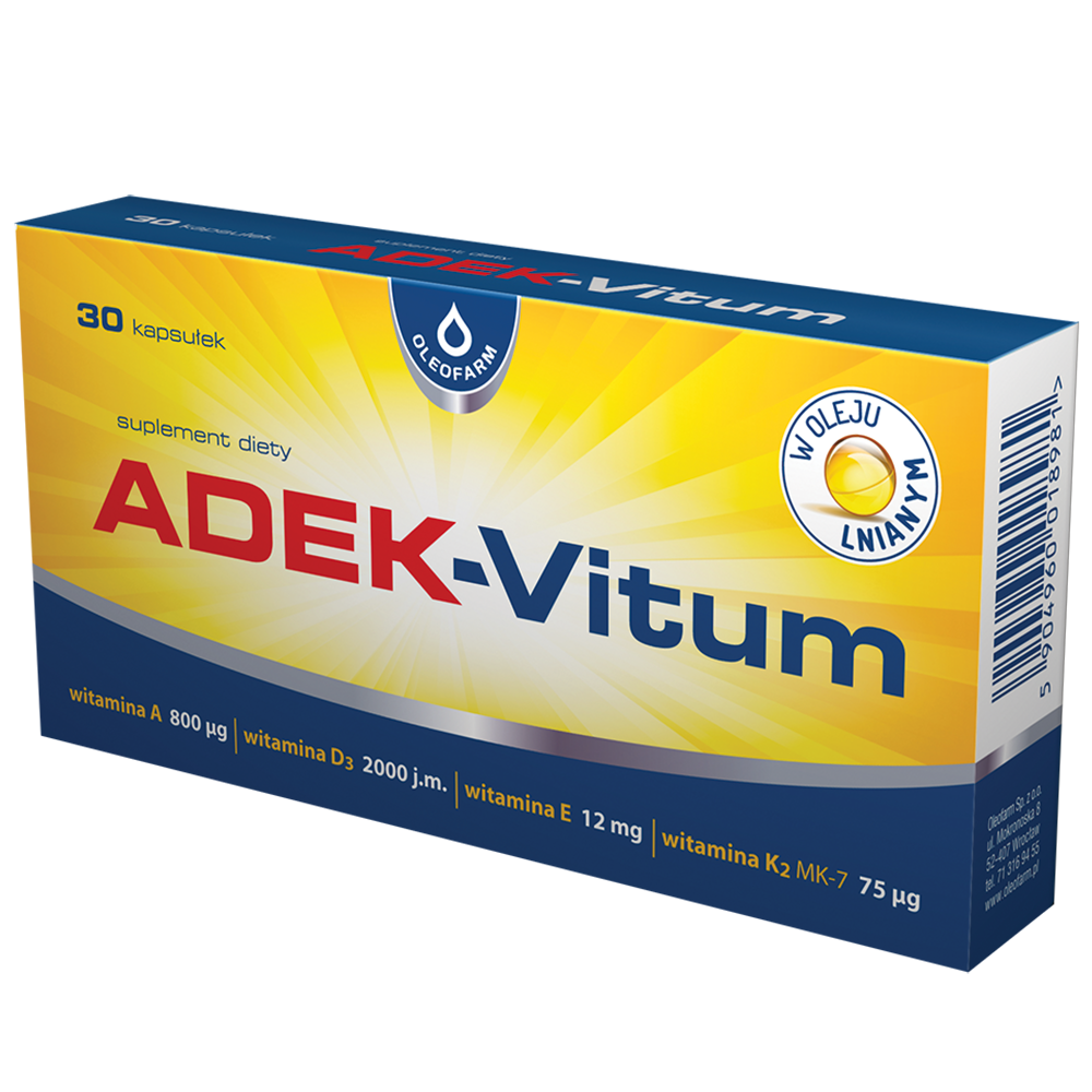 Oleofarm Adak-Vitum Vitamins A D3 E K2 30 Capsules