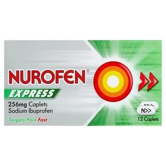 Nurofen Express 256mg Caplets Providing Relief from Headache Cold and Migraine 12 Caplets