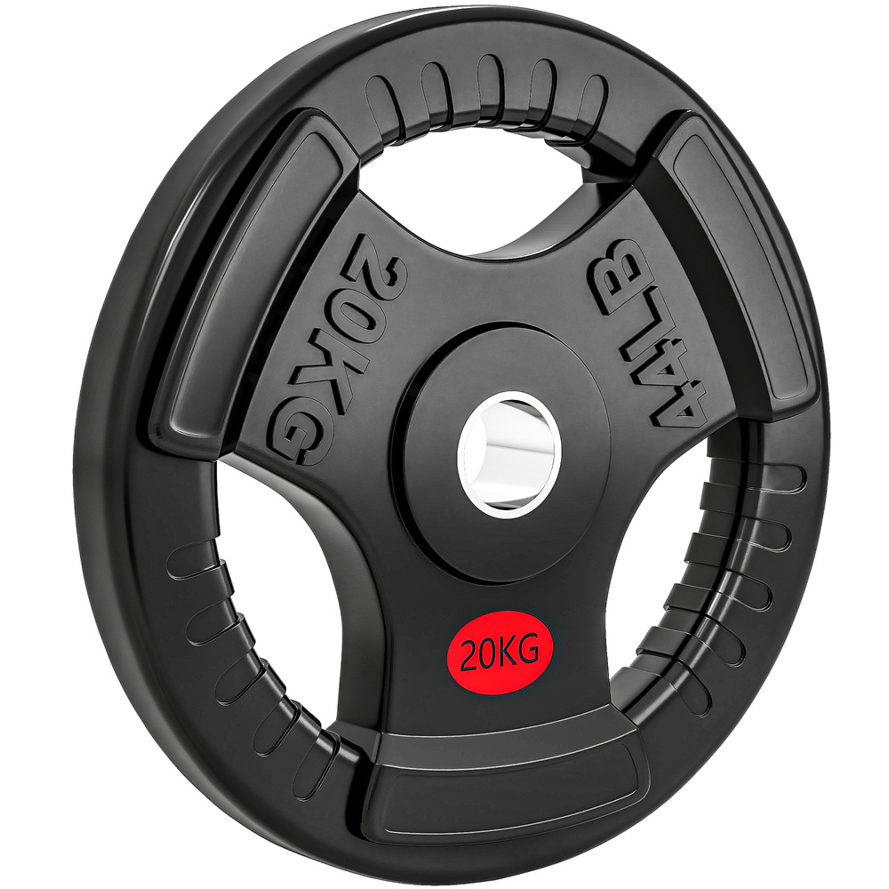 SPORTNOW Olympic Weight Plate, 2"/5cm Weight Disc with Tri-Grips, 20kg Dumbbell Plate for Weightlifting and Strength Training Home Gym Fitness Workout, Black