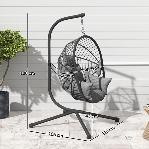 Outsunny Metal Stand Hanging Egg Chair, with Full Body Padded Seat - Grey
