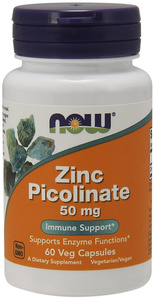 Now Foods Zinc Picolinate 50mg Wspomaga Zdrowie Kości Włosów Skóry i Paznokci 60 Kapsułek