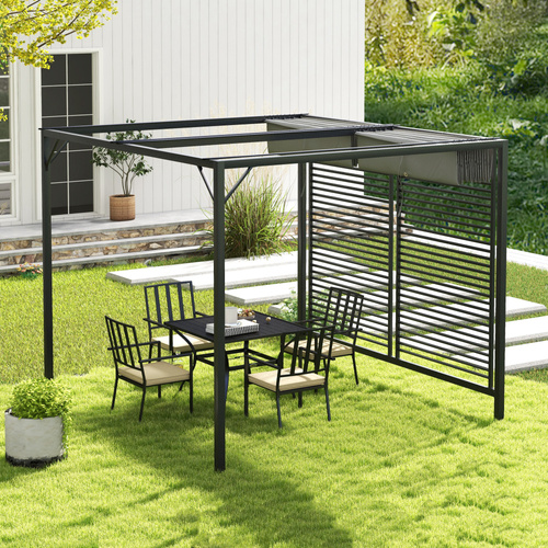 Outsunny 3 x 2.8m Metal Pergola, with Retractable Fabric Roof - Grey