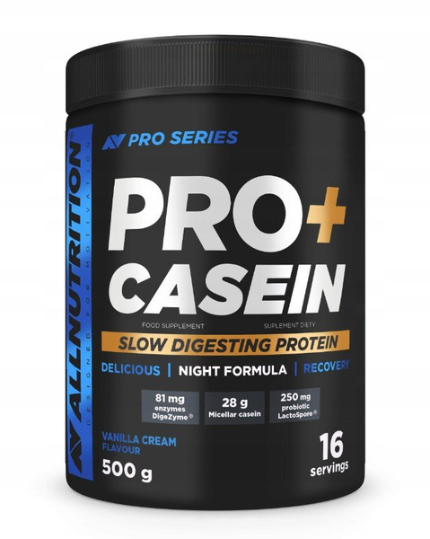 Allnutrition Pro+ Casein Kazeina Micelarna Waniliowy Krem Na Regenerację Mięśni 500g