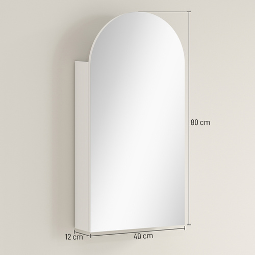HOMCOM Arched Bathroom Mirror Cabinet with Adjustable Glass Shelves - White