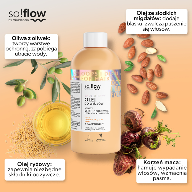 So!Flow Emolientowy Olej do Włosów Średnioporowatych  i z Tendencją do Puszenia 150ml