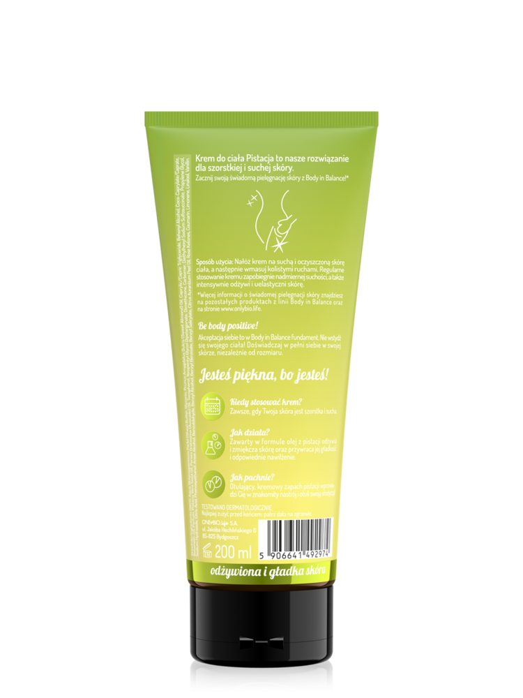 OnlyBio Body in Balance Nawilżający Krem do Ciała dla Skóry Suchej Pistacja 200ml