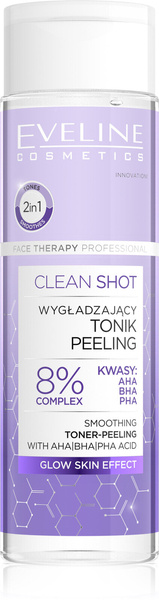 Eveline Clean Shot 8% Acid Complex AHA BHA PHA Smoothing Tonic-Peeling for all Skin Types 200ml