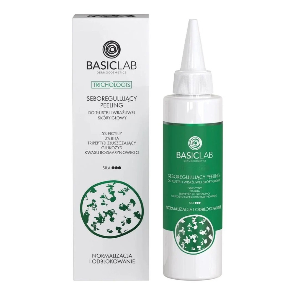 BasicLab Dermocosmetics Trichologis Peeling do Skóry Głowy Seboregulujący do Skóry Tłustej i Wrażliwej z 5% Ficiną, 3% BHA, Peptydami złuszczającymi 150ml